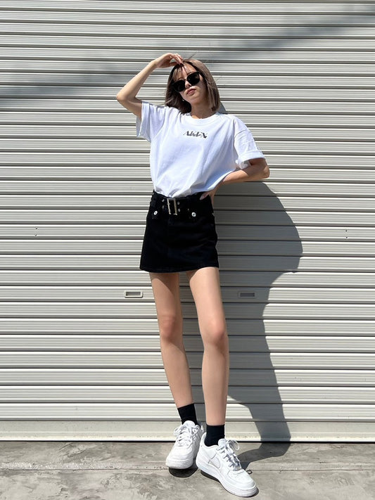 ベルトデザインブラックミニスカート DPA12018