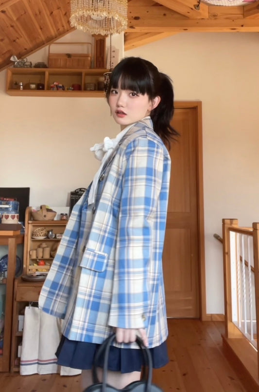 ブルーチェックダブルジャケット DPA43231