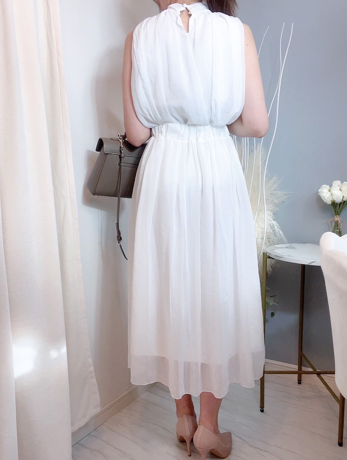 ハイネックロングシフォンワンピース CPA32035