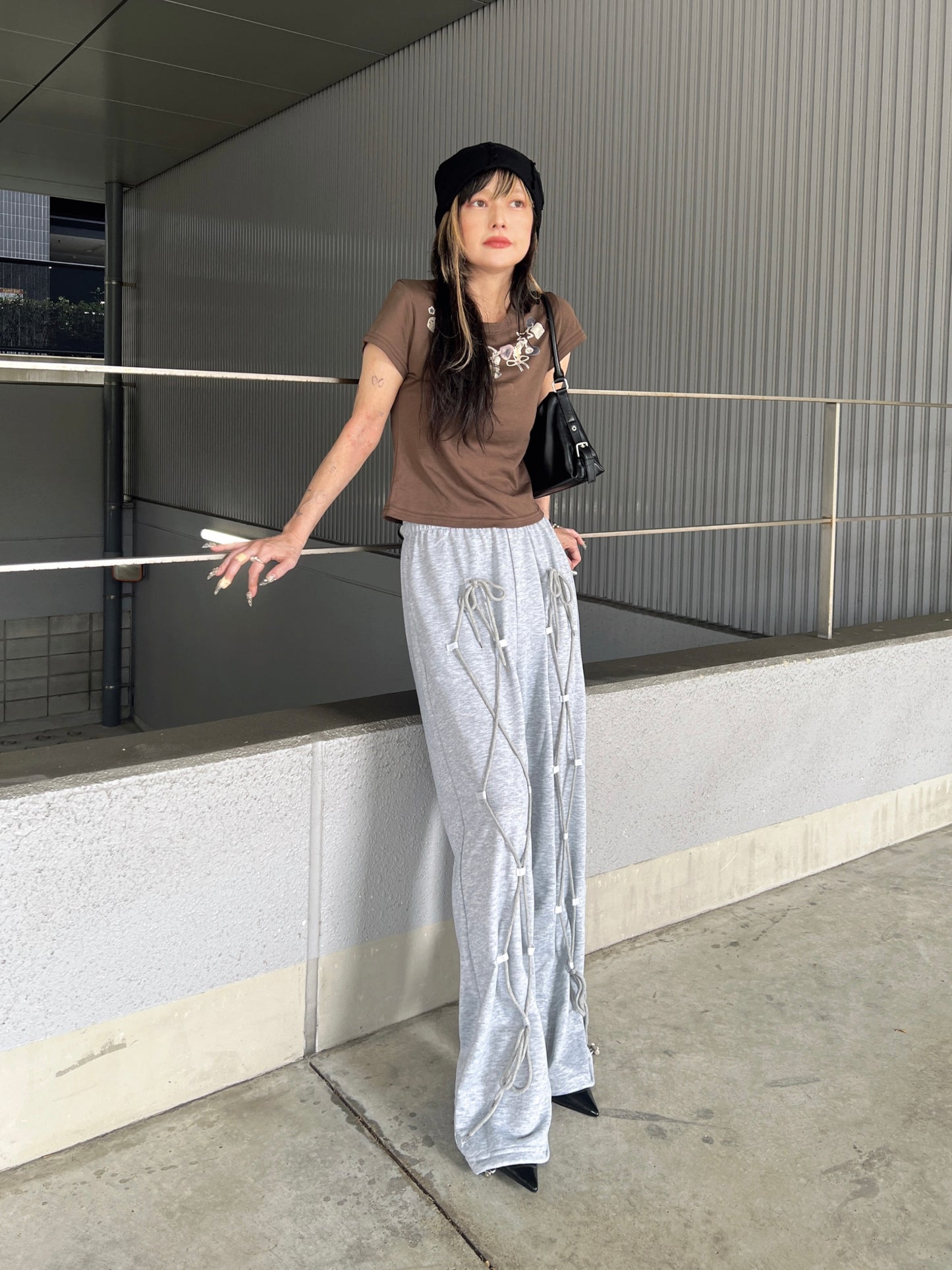 レースアップスウェットワイドパンツ DPB79192