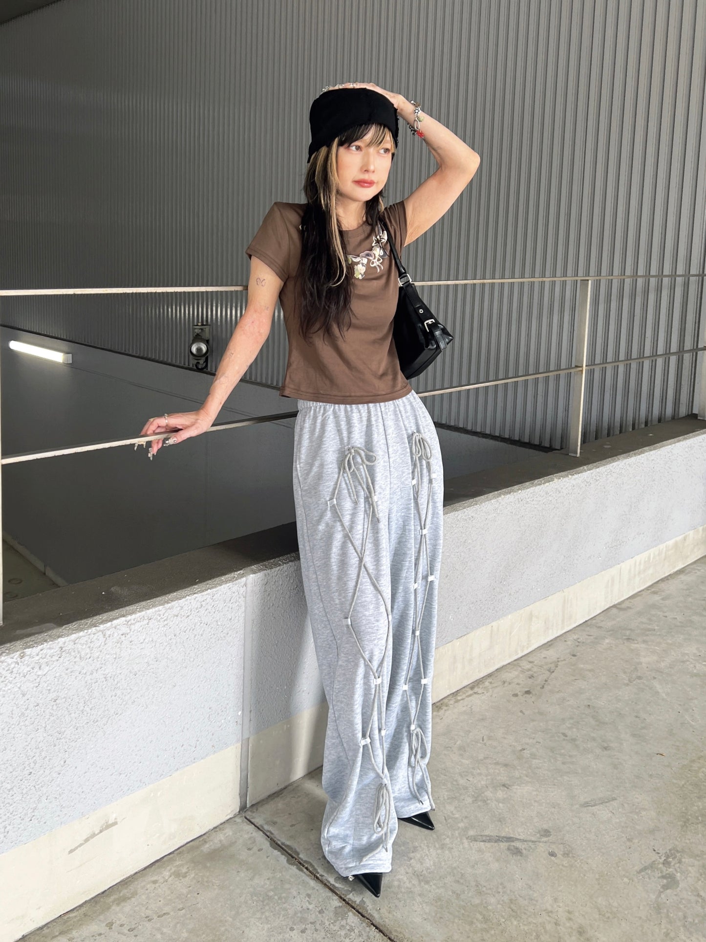 レースアップスウェットワイドパンツ DPB79192
