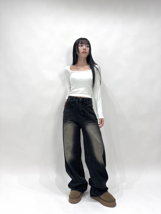 ブラックロングデニムパンツ DPB43180