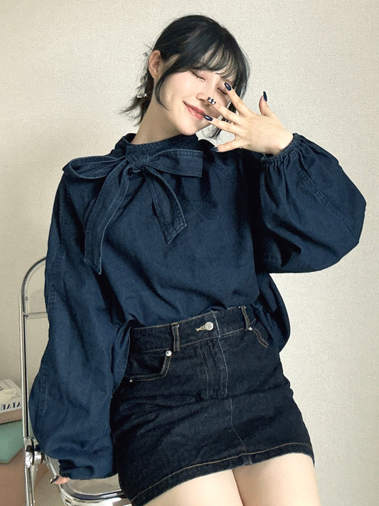 デニムリボンタイブラウス CPA22145