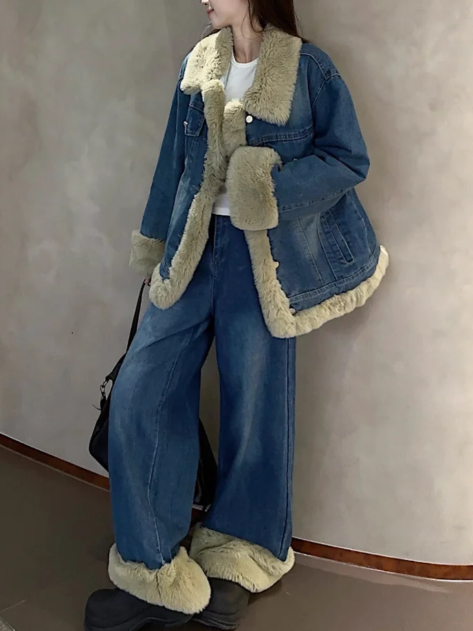 ファーデニムワイドパンツ DPB71632