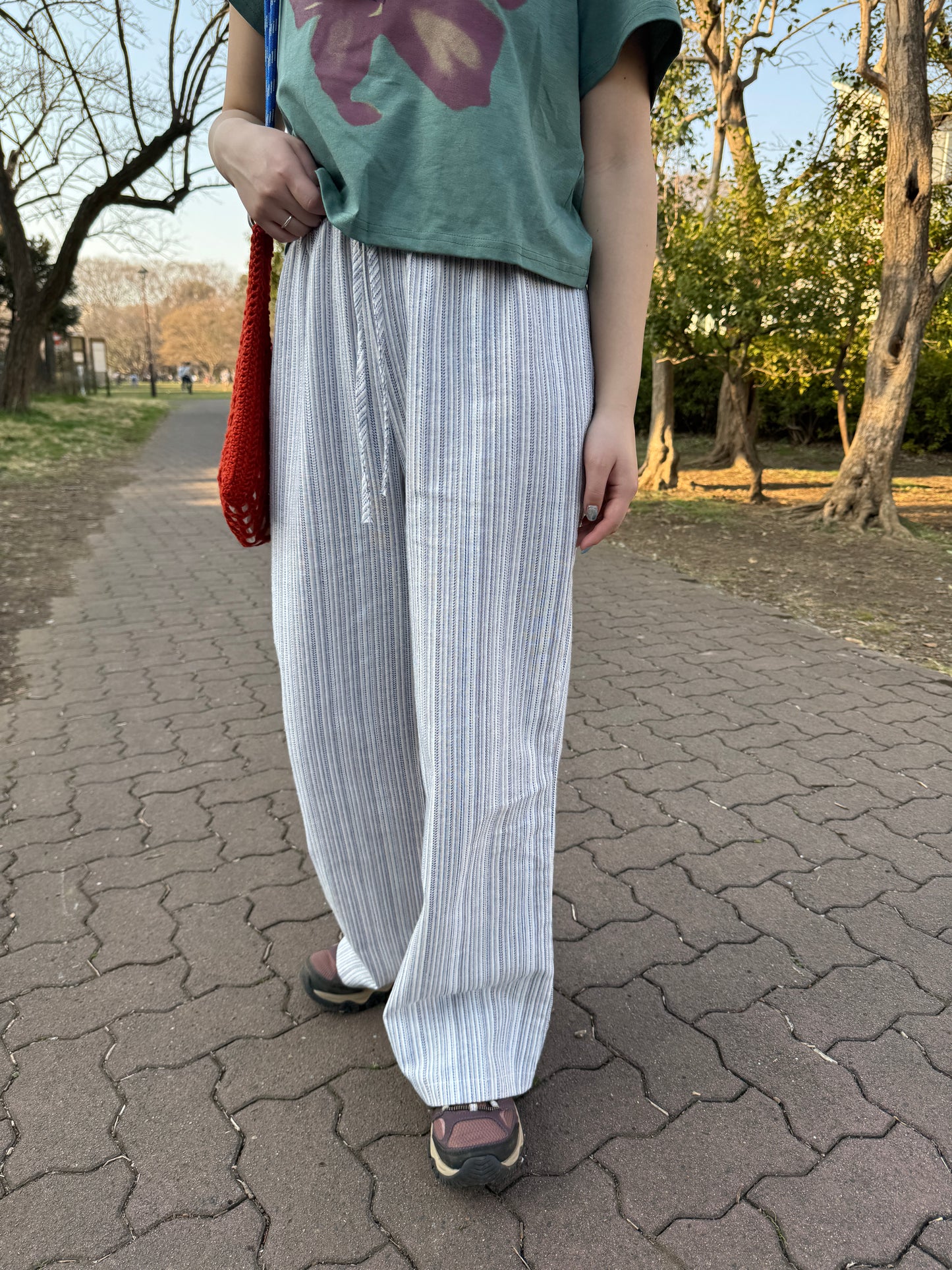 ウエストリボンストライプワイドパンツ DPB78140