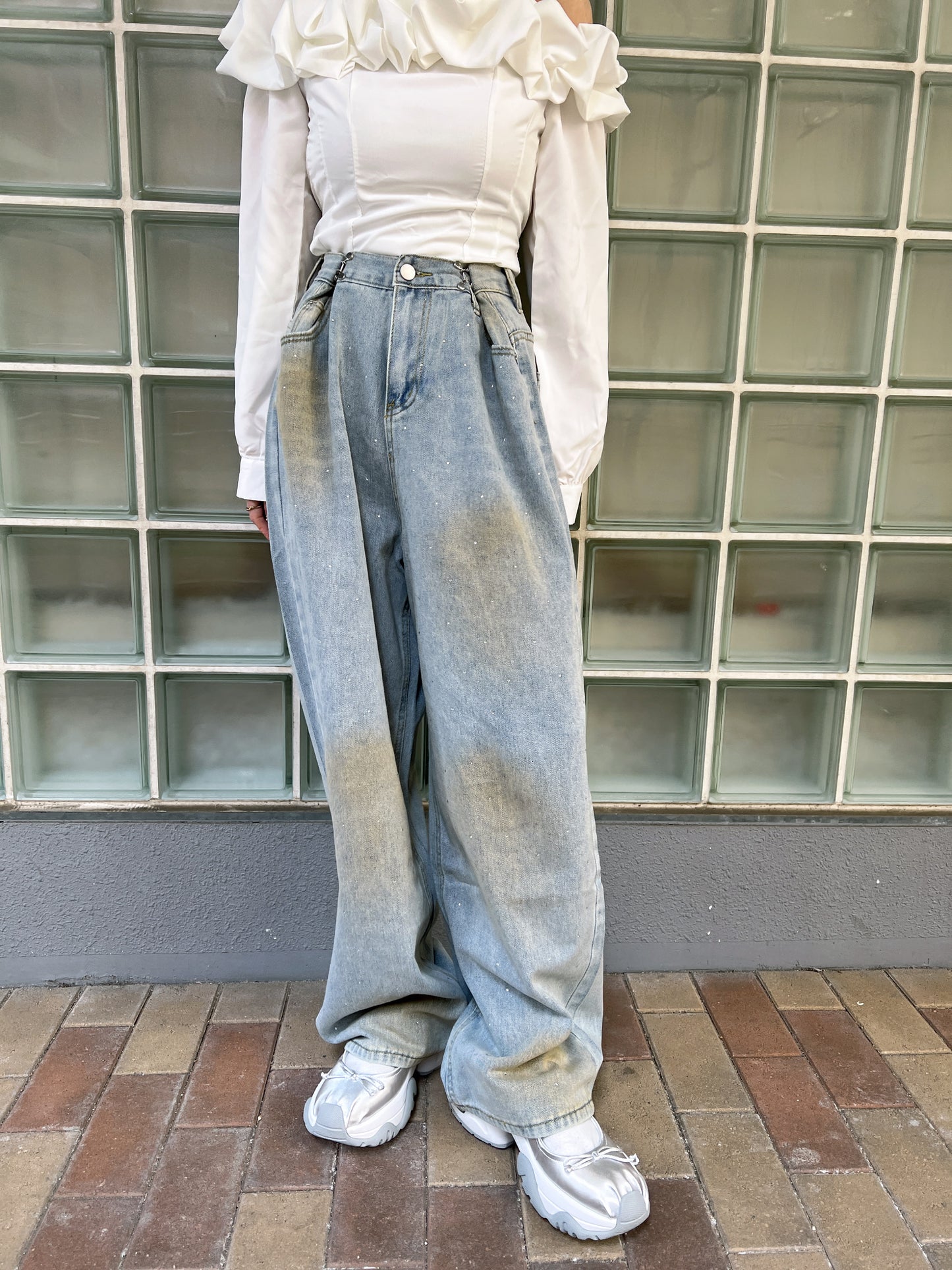 ヴィンテージウォッシュビジューデニムパンツ DPB79143