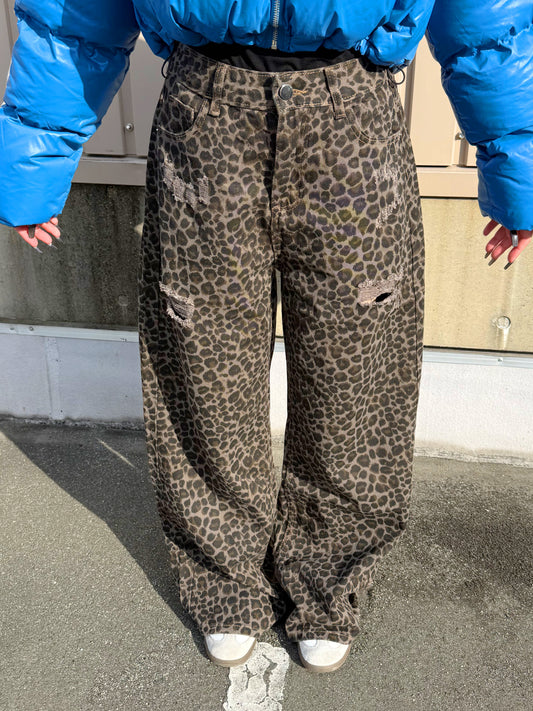【即納】ダメージレオパードワイドパンツ DPB73538S