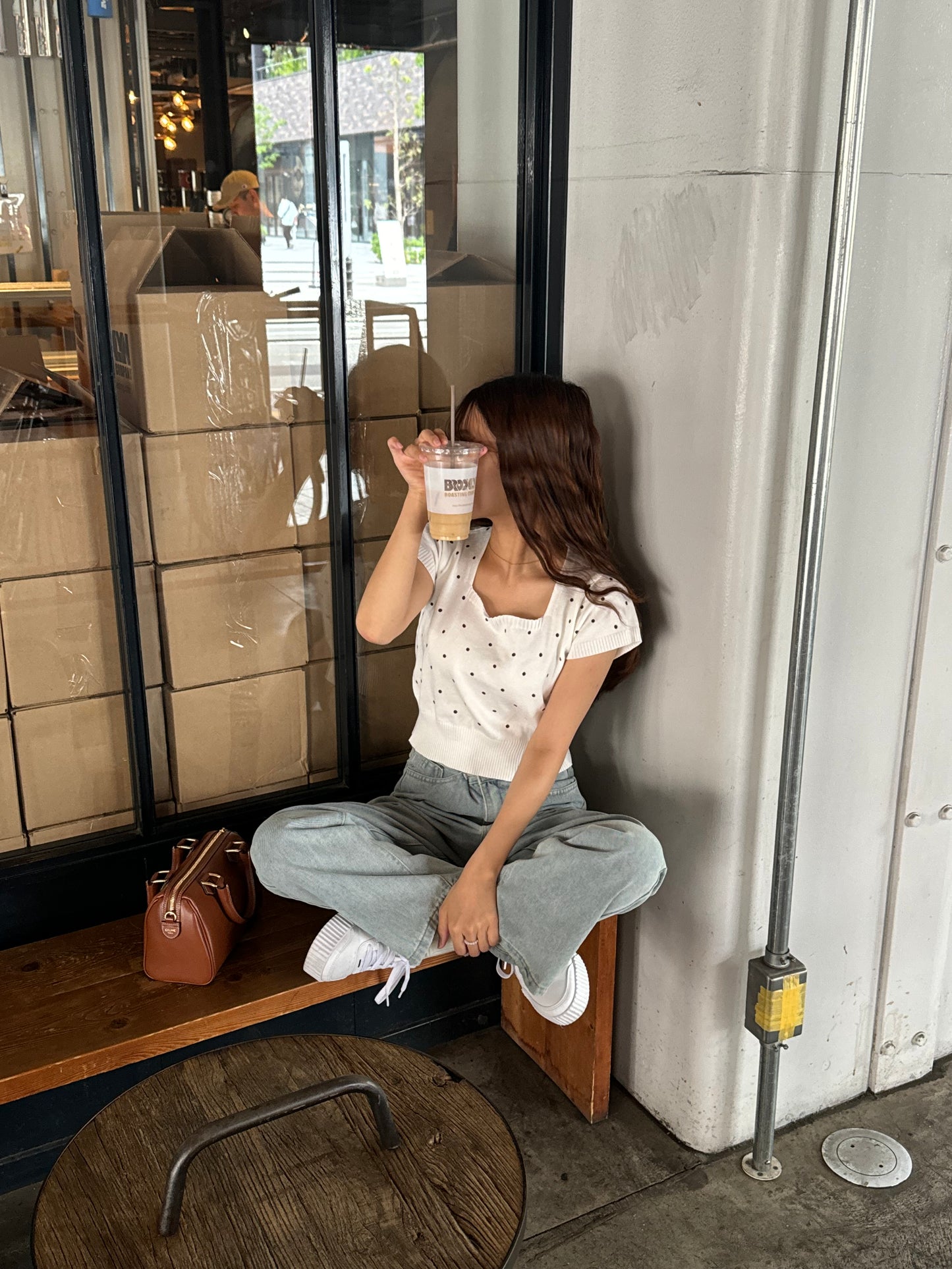 スクエアネックドットニットTシャツ CPA45008