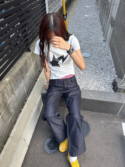 バックポケットステッチワイドデニムパンツ DPC07024