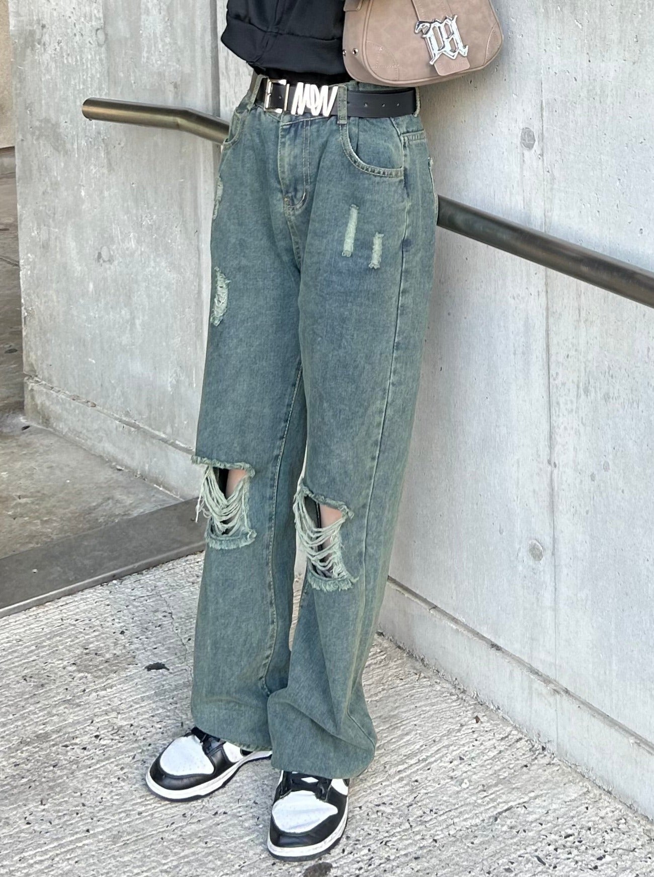 ダメージ デニム パンツ クラッシュ カモフラージュ 2color ／ 4size 】クラッシュブリーチストレートカーゴデニム