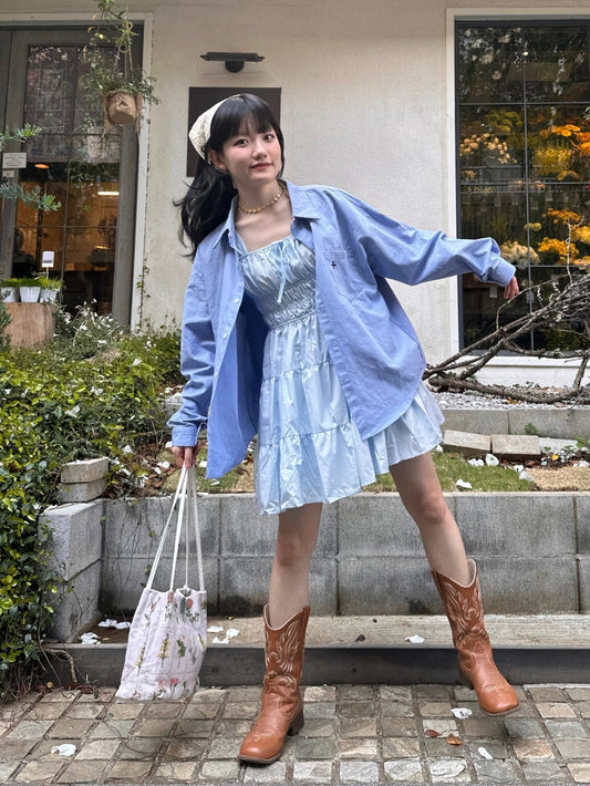 オーバーサイズシンプルブルーシャツ DPA43383