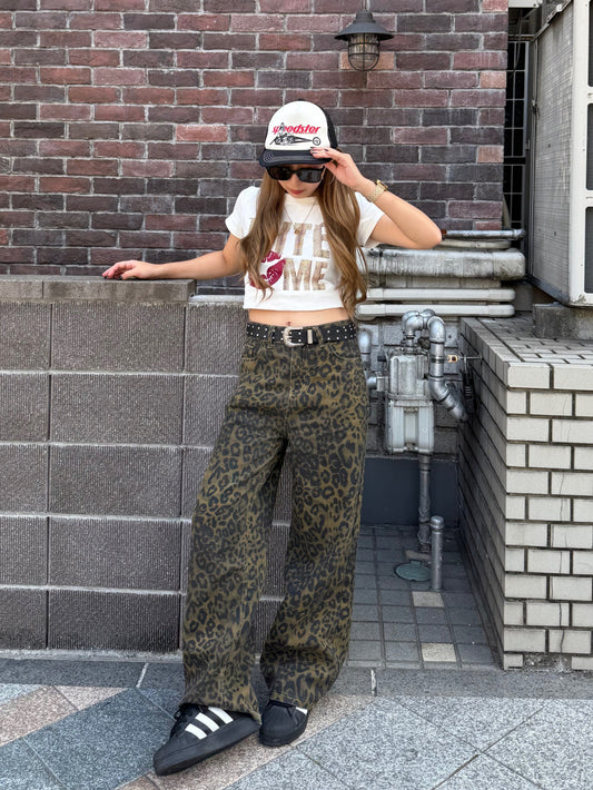 ユニセックスレオパードデニムパンツ DPB73451