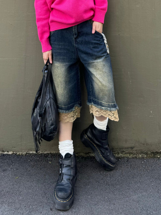 レースウォッシュデニムハーフパンツ DPA20444