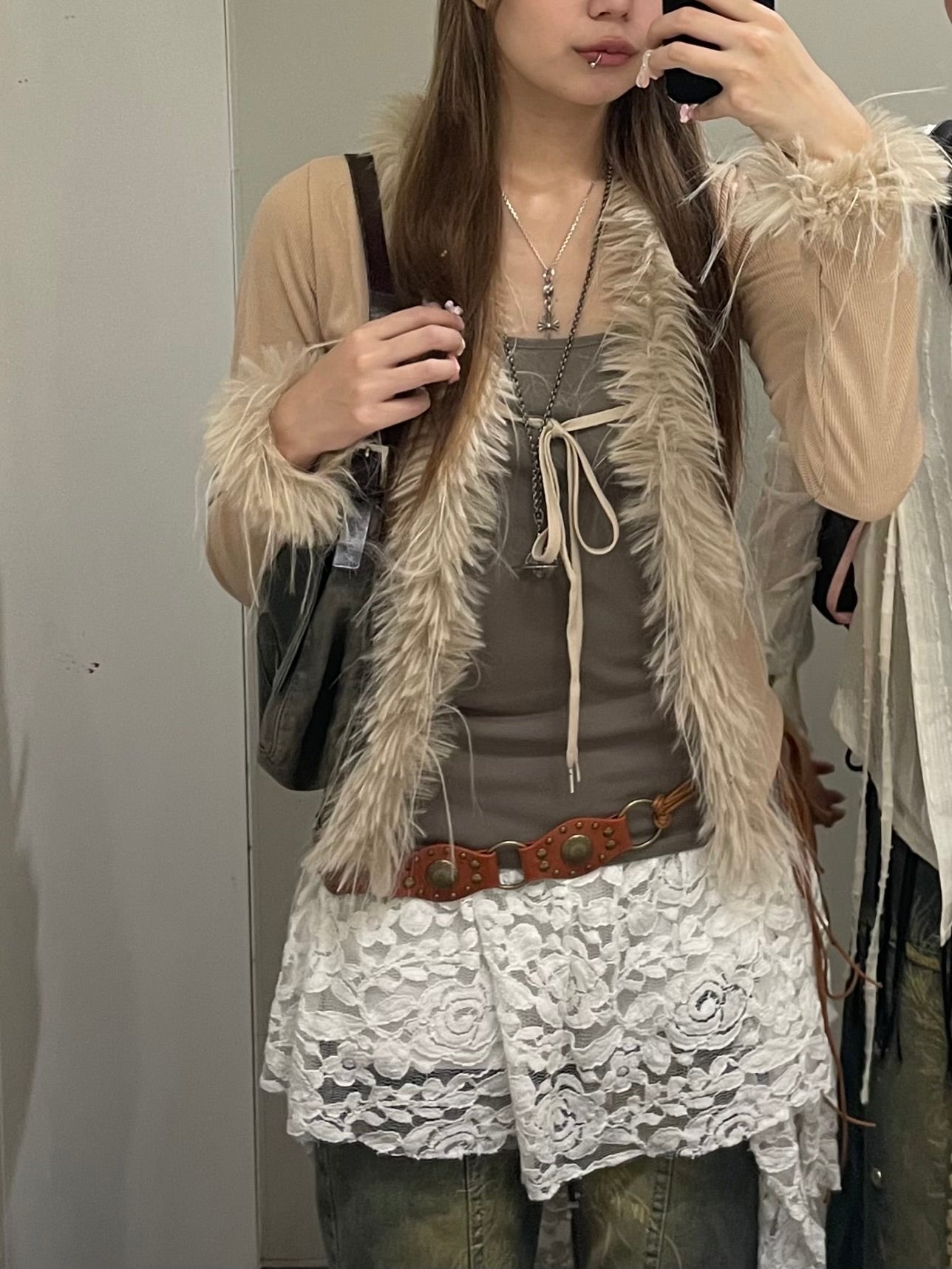 ヴィンテージブラウンレザーベルト DPB67070