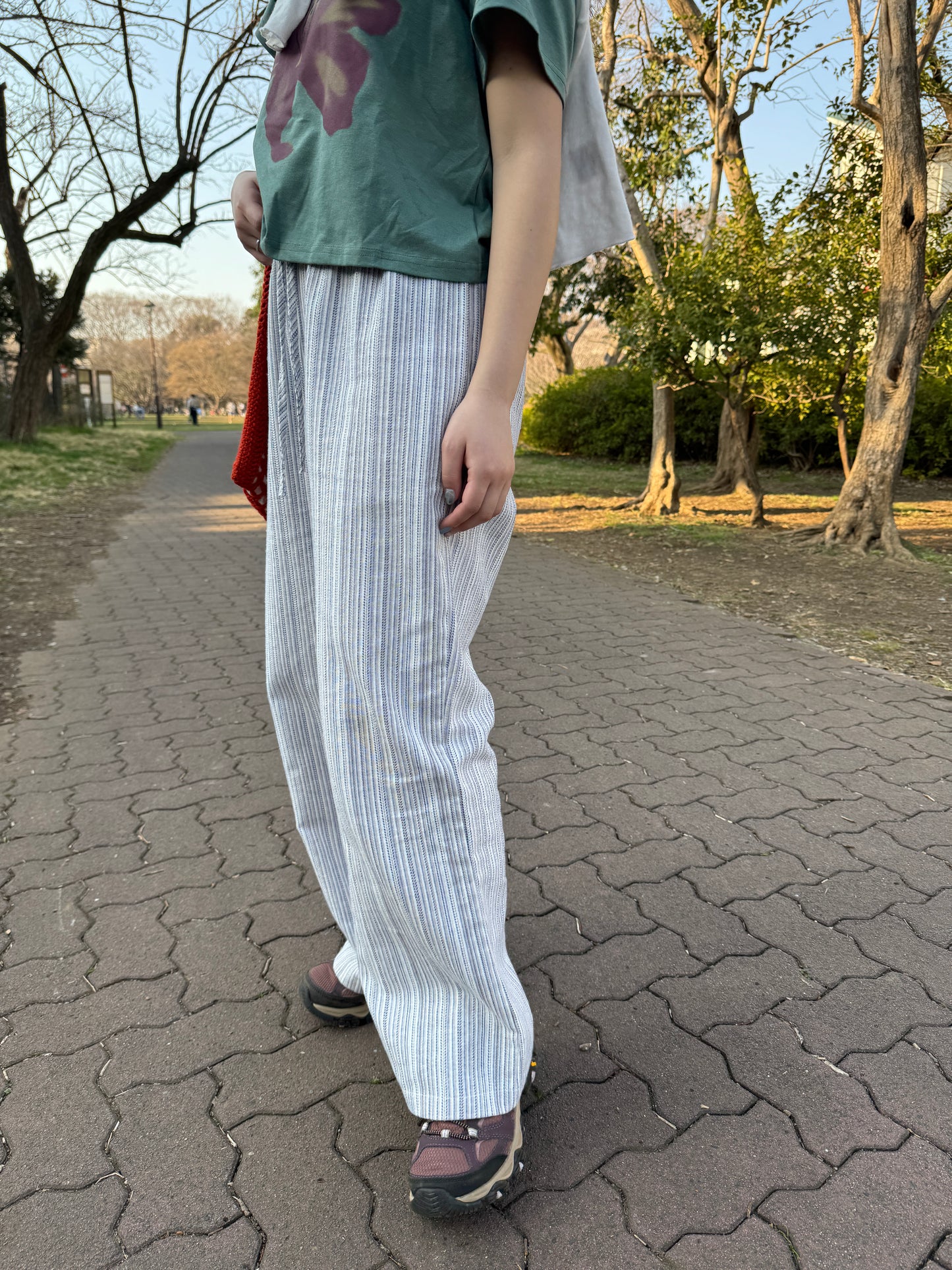 ウエストリボンストライプワイドパンツ DPB78140