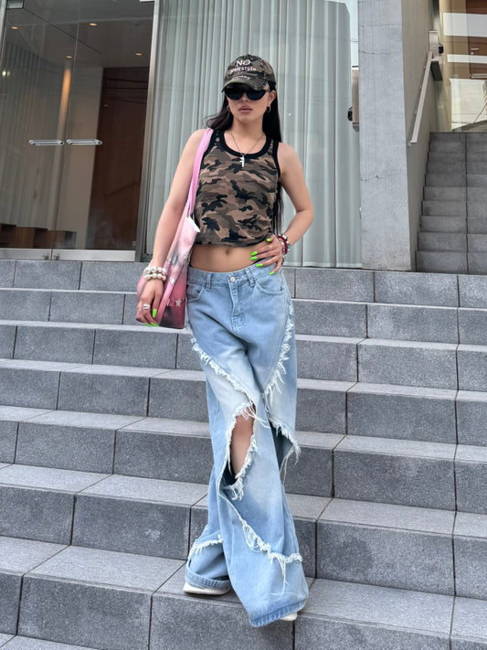 ウェーブカットワイドデニムパンツ DPB86082