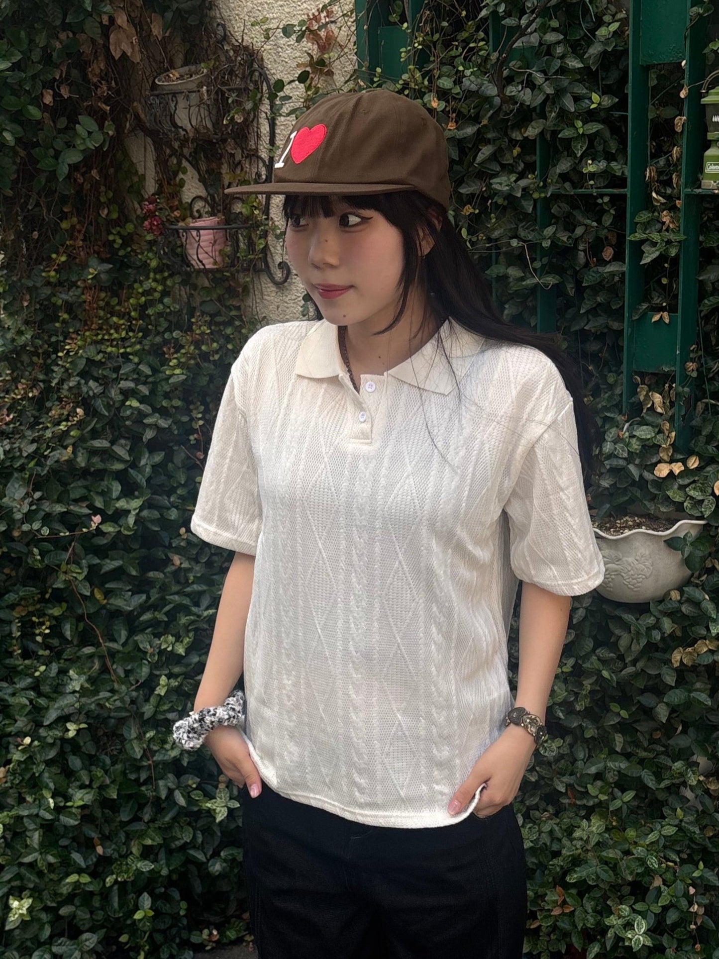 ホワイトニットポロTシャツ DPB89052