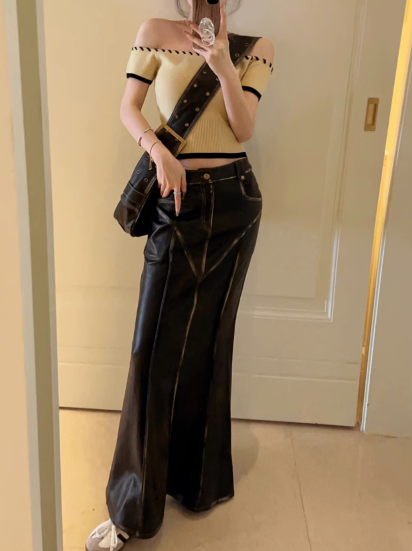 オフショルダーステッチニットトップス DPB71362