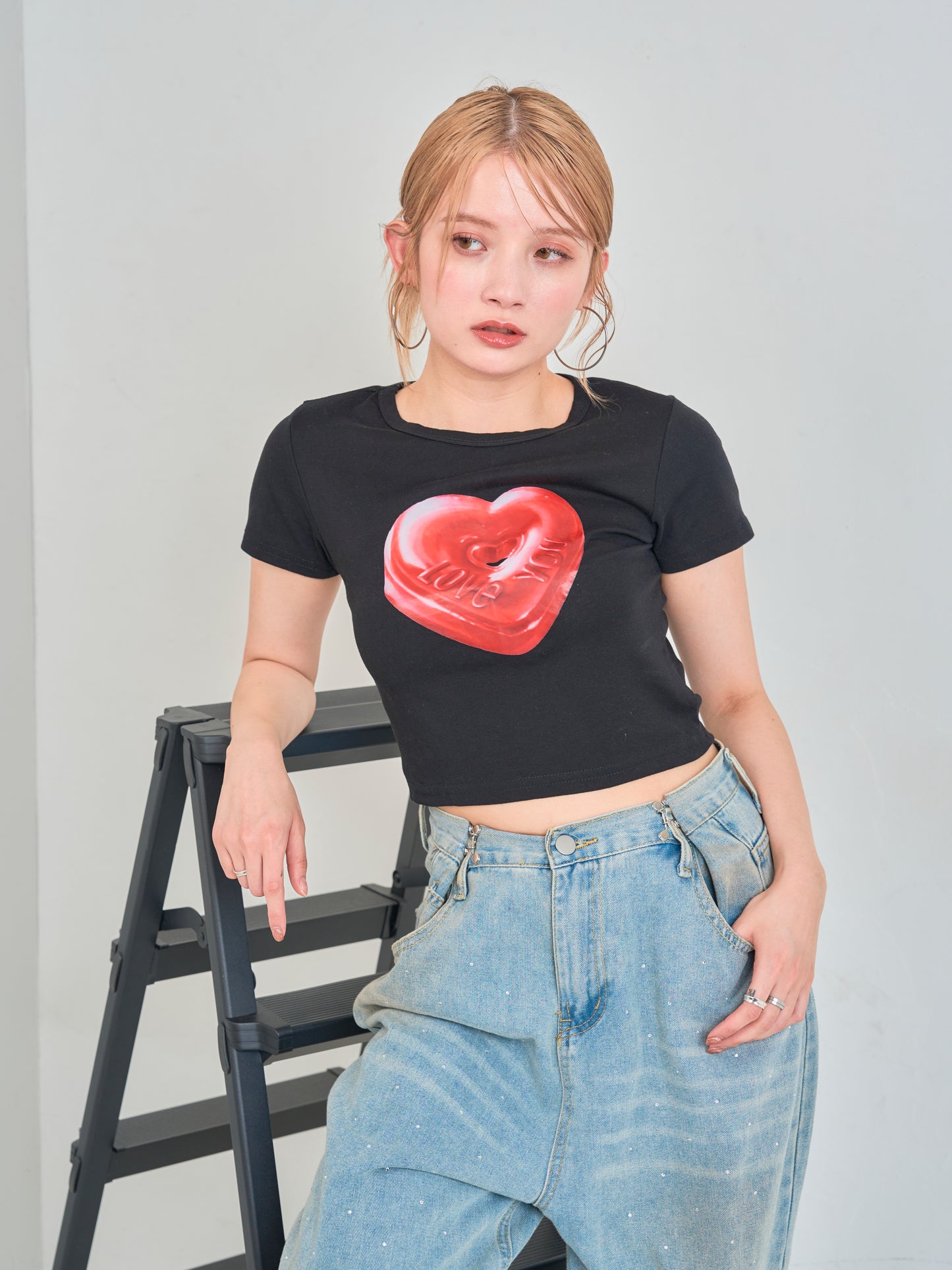 ハートプリントクロップドTシャツ DPB75070