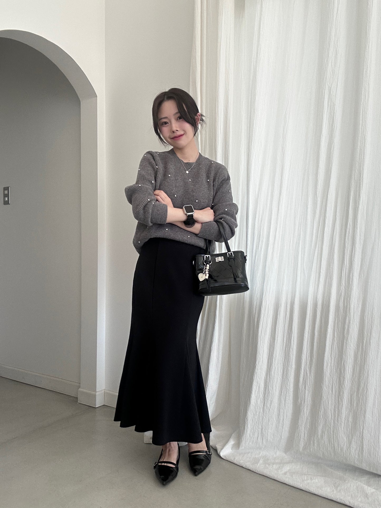 パールグレーニット DPB43337