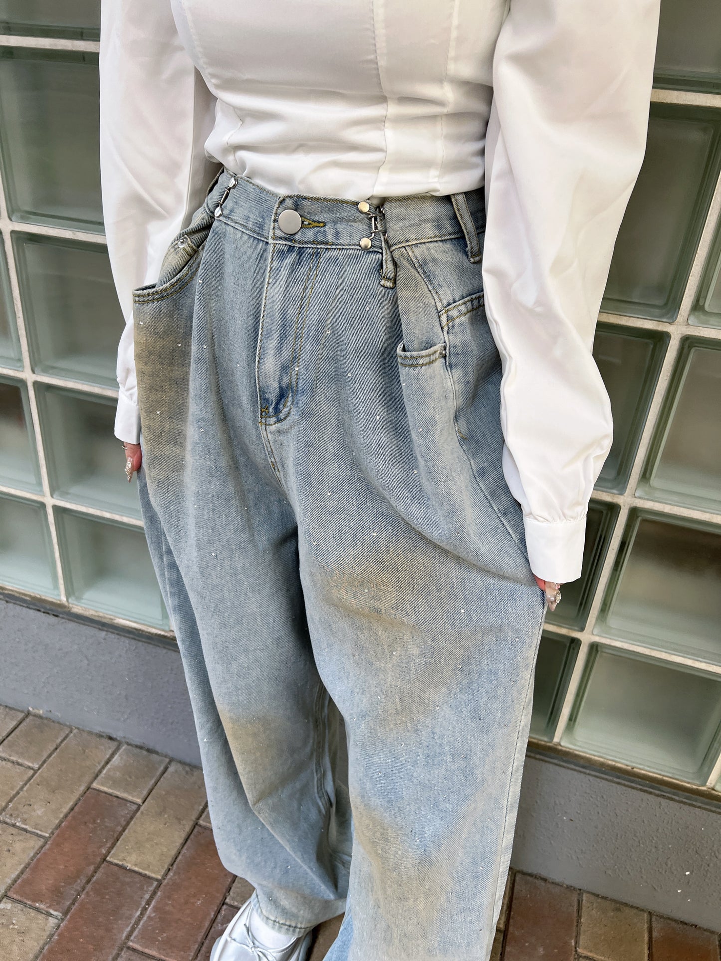 ヴィンテージウォッシュビジューデニムパンツ DPB79143