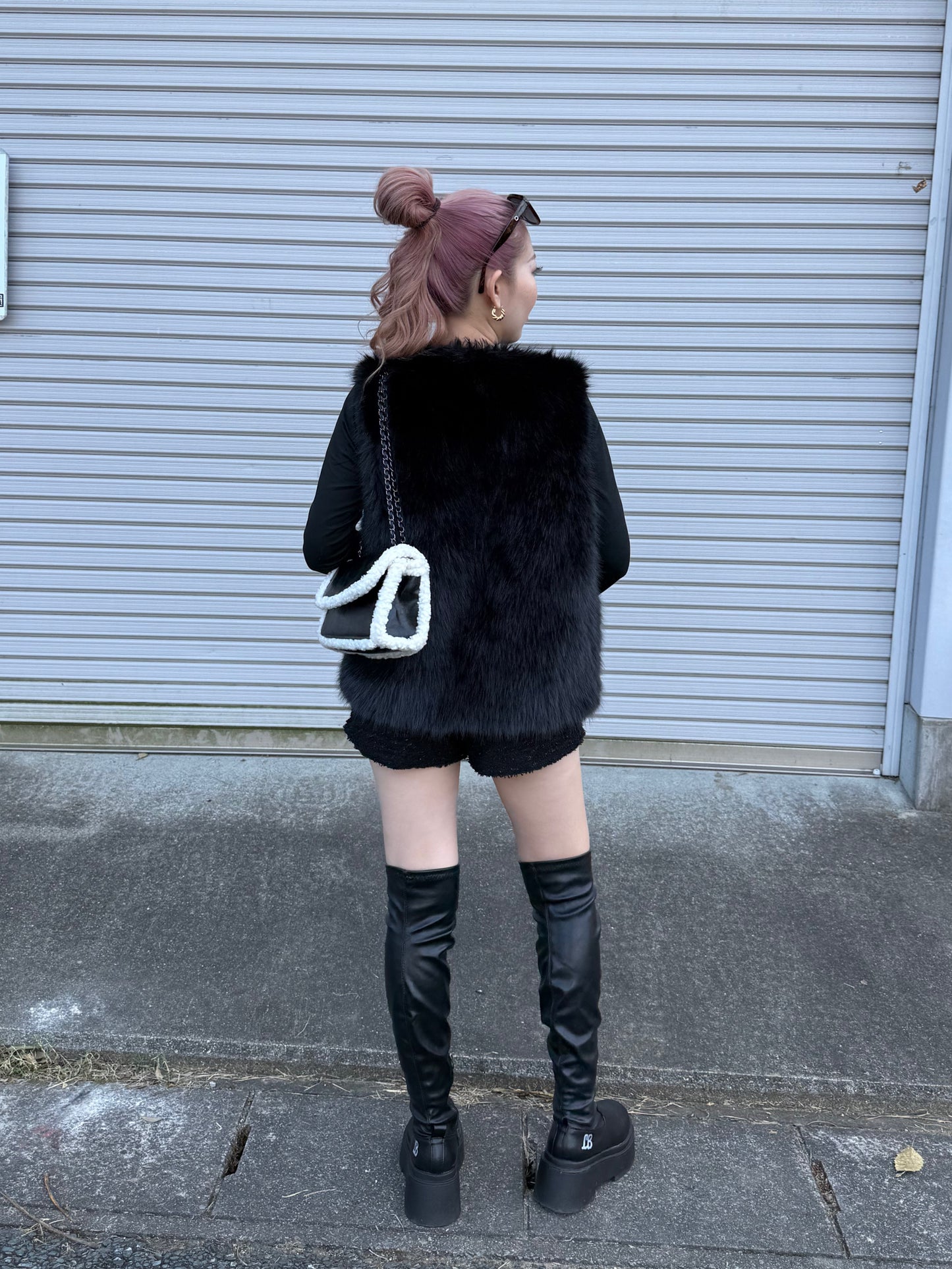厚底ブラックロングブーツ DPB73157