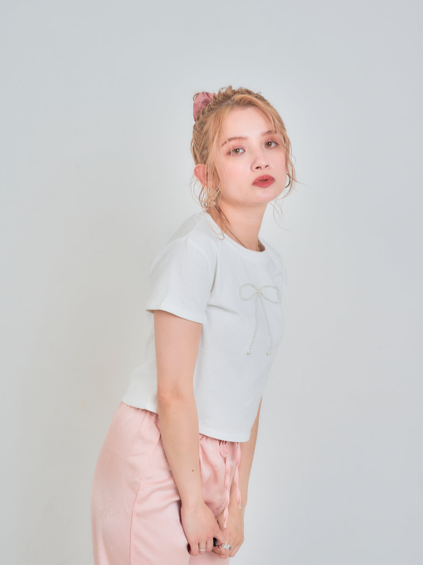 パールリボンラメTシャツ DPB75031