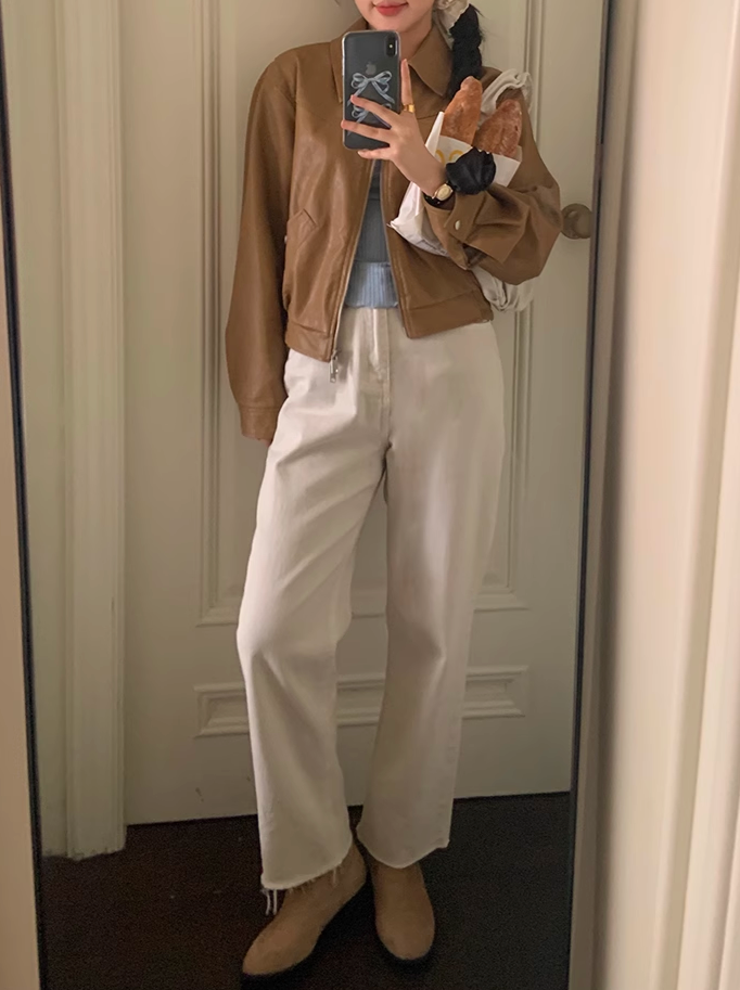 ショート丈フェイクレザーブルゾン CPA42080