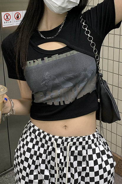 オープンデザインクロップドTシャツ DPB71172