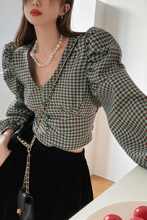 チェックパフスリーブブラウス DPB71064