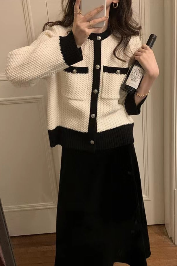 バイカラークルーネックカーディガン CPA42152