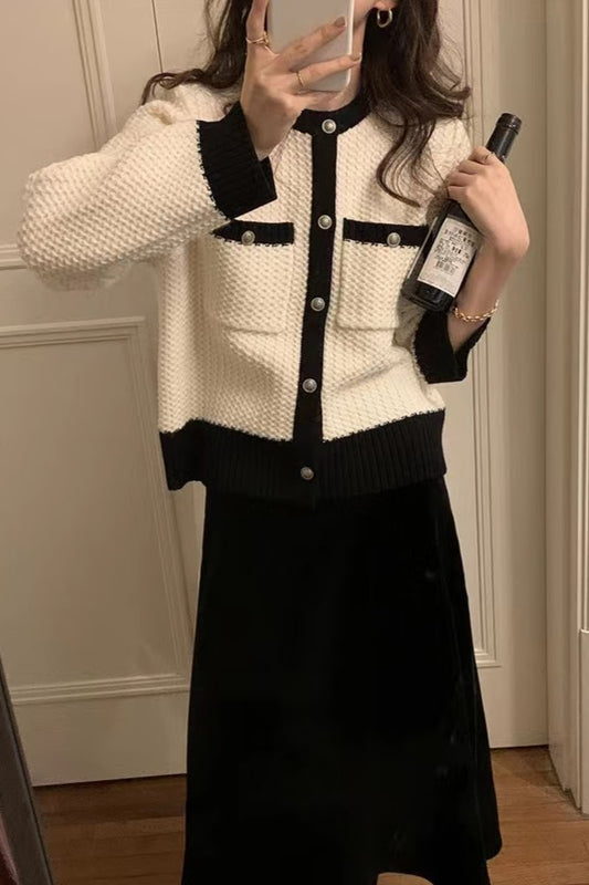 バイカラークルーネックカーディガン CPA42152