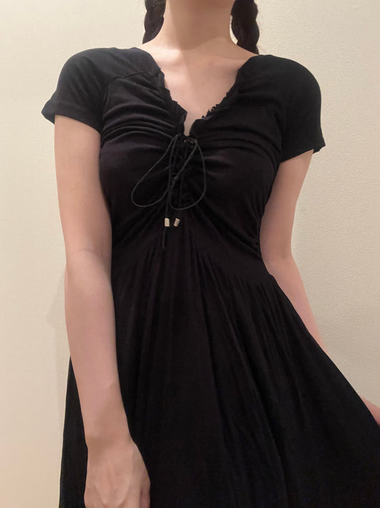 ブラックギャザーロングワンピース CPA03127