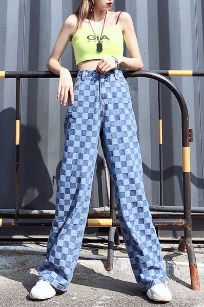ブロックチェックワイドデニムパンツ DPB71123