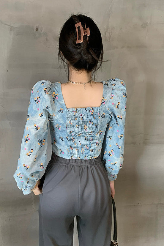 デニムパフスリーブフラワートップス DPB71062
