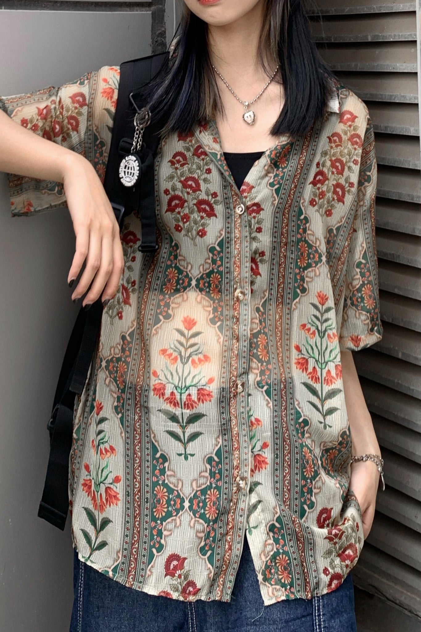 シースルーレトロフラワーシャツ DAA03135