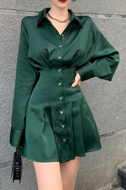 グリーンプリーツシャツワンピース DAA03395