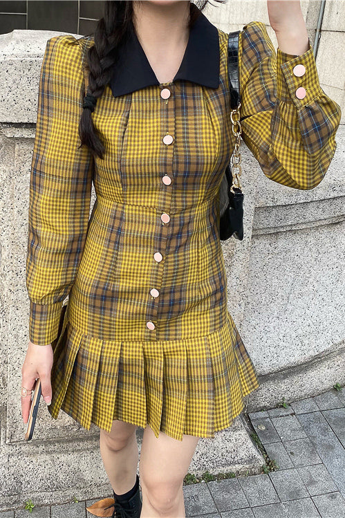 イエローグリットプリーツワンピース DAA03451