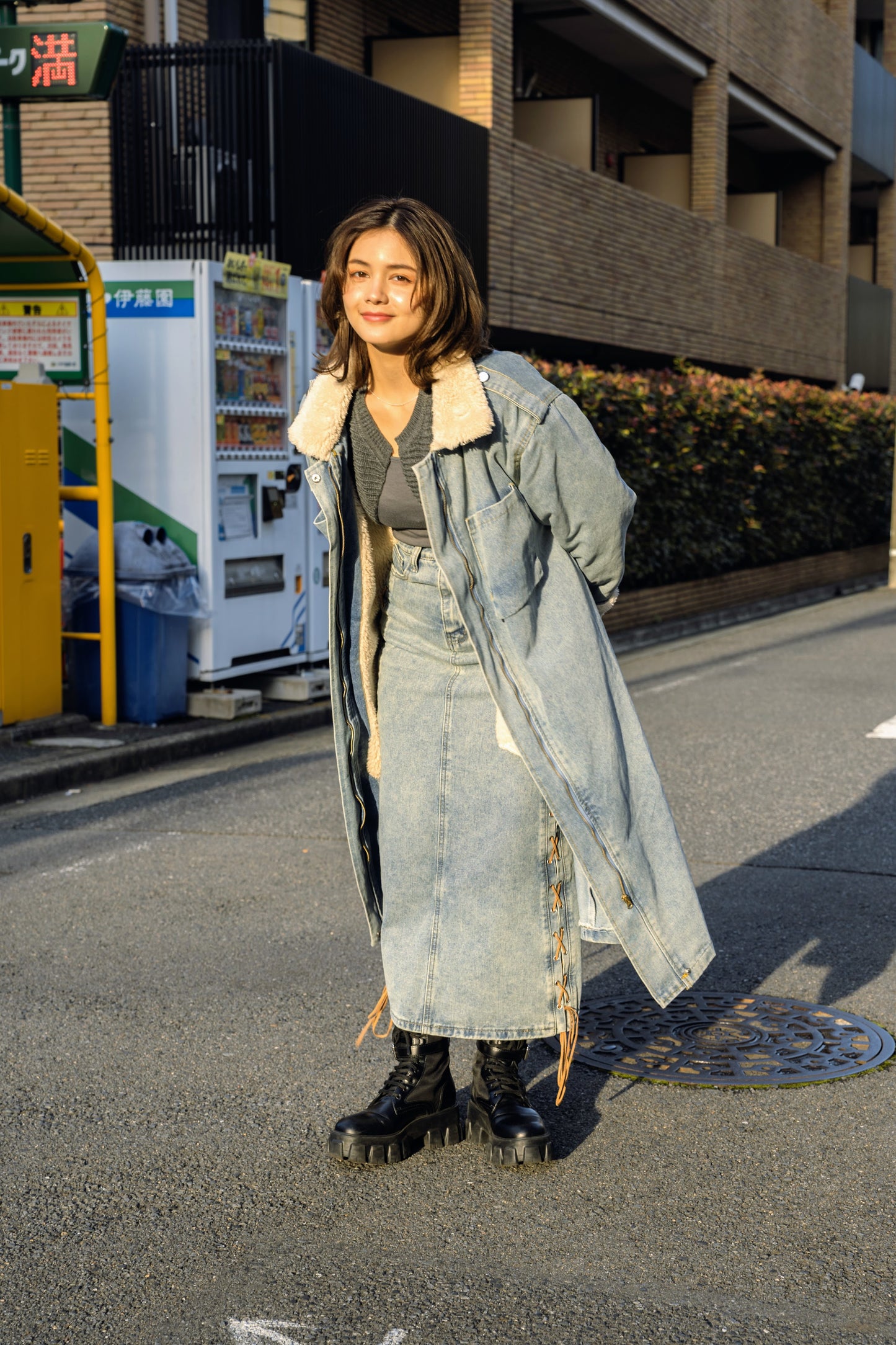 レースアップワイドデニムスカート DPB25001