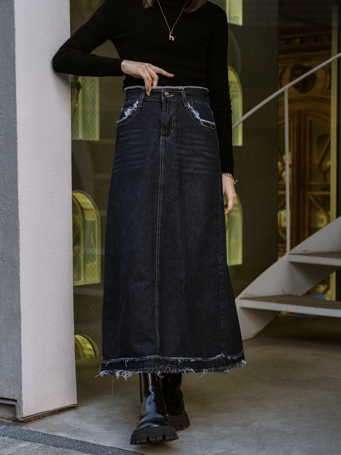 フリンジデザインデニムスカート CPA14039