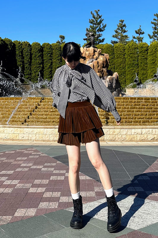 千鳥柄リボンブラウス DPA43136