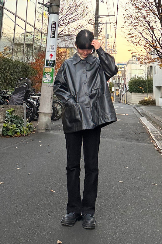 ブラックカジュアルレザージャケット DPA43149