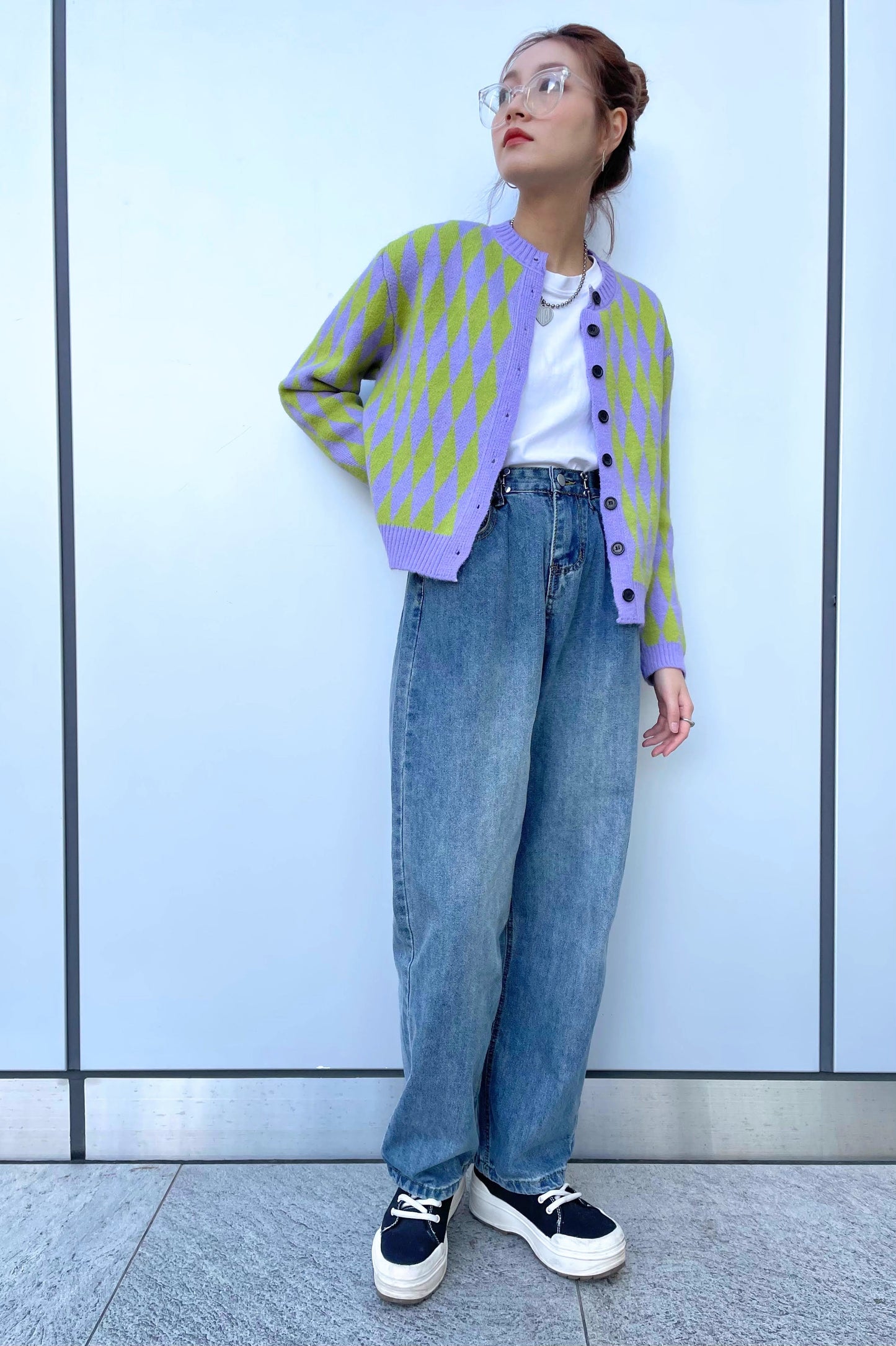 パープルアーガイルカーディガン DPA17022