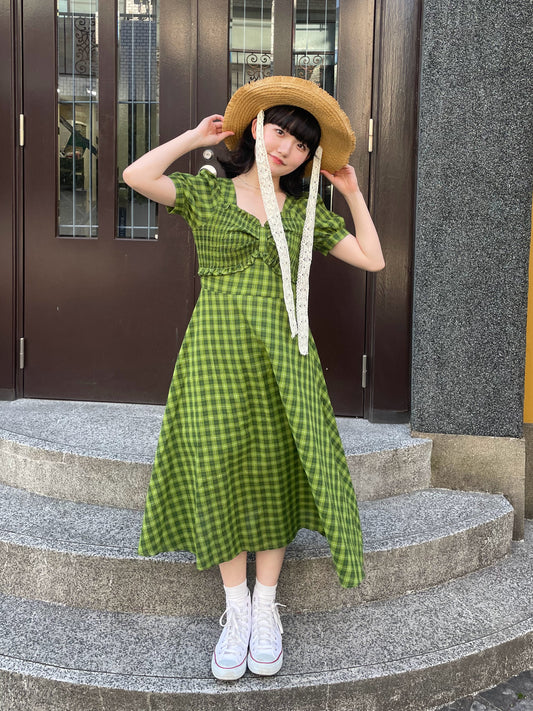 グリーンチェックロングワンピース DPA43181