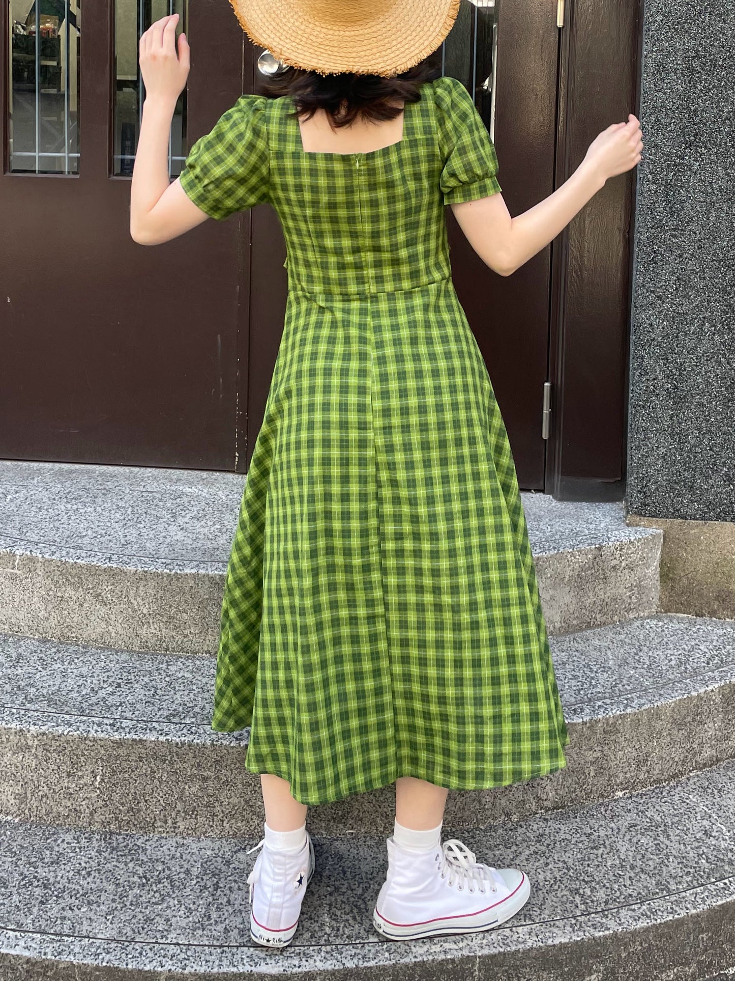 グリーンチェックロングワンピース DPA43181
