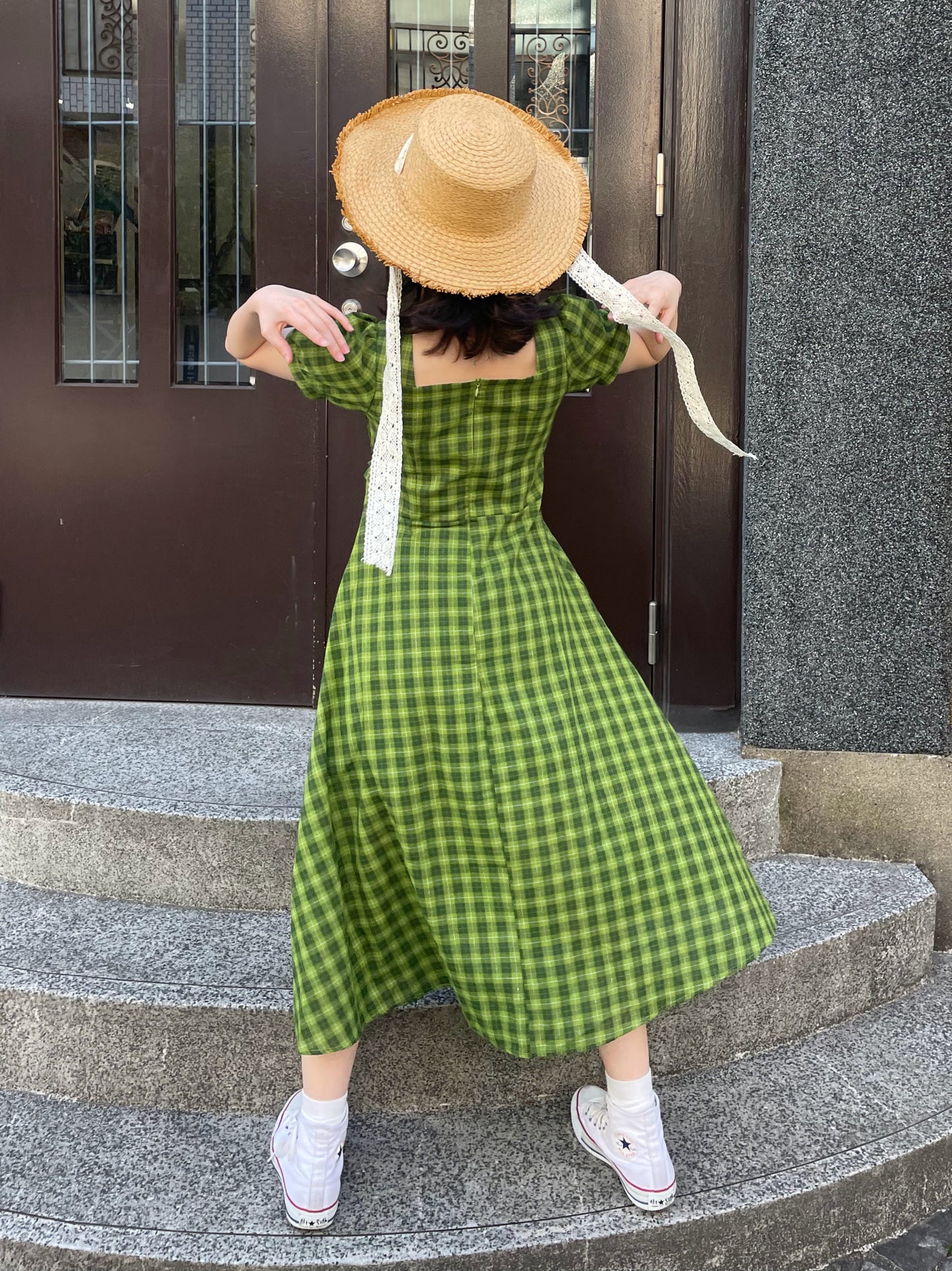 グリーンチェックロングワンピース DPA43181