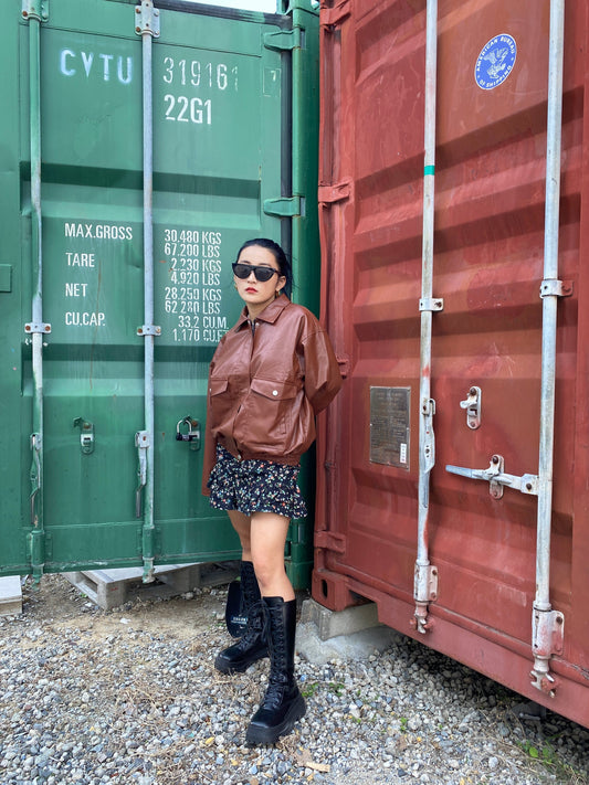 オーバーサイズブラウンレザージャケット DPA14046