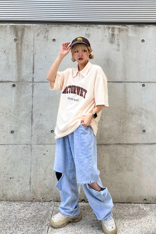 ハーフジップコントラストカラーTシャツ DPA66005