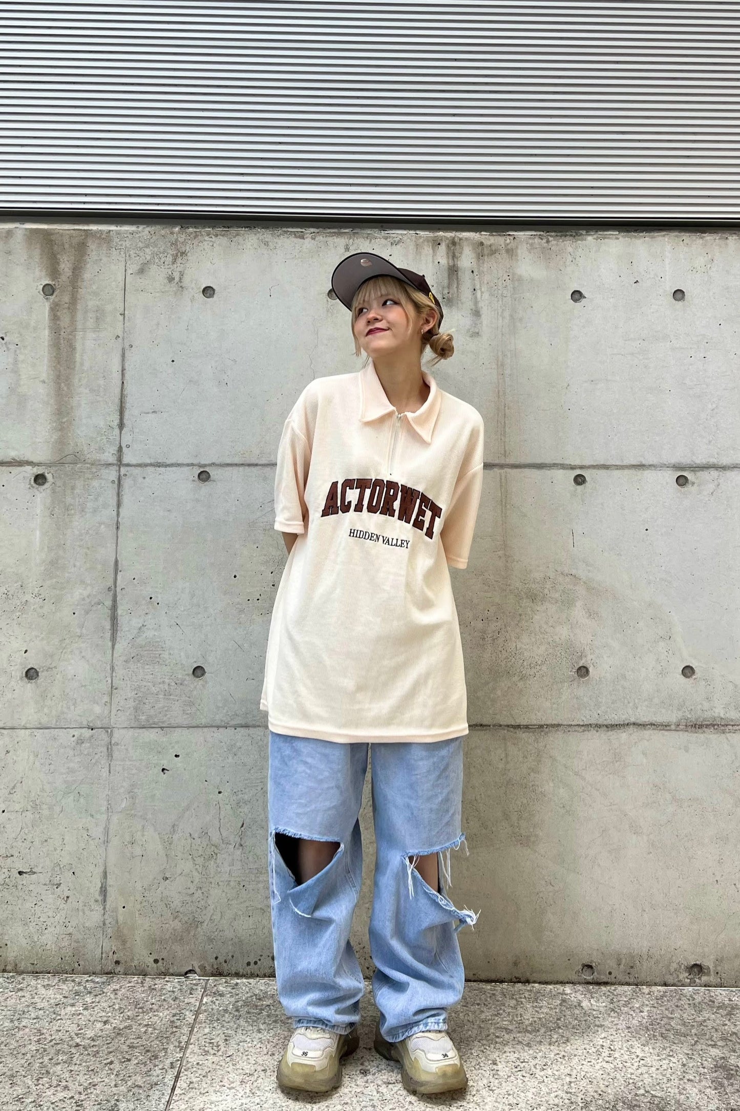 ハーフジップコントラストカラーTシャツ DPA66005