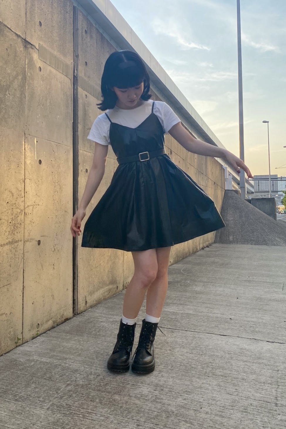 ブラックレザーワンピ DPA43036